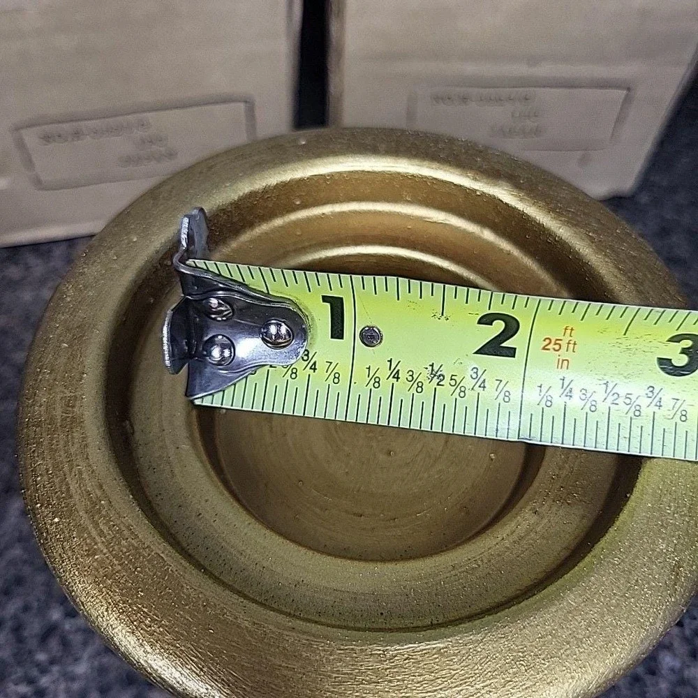 VINTAGE Japan Ceramic Gold 3 Sized Candle Holders Mid Century Modern w/ Box (2)